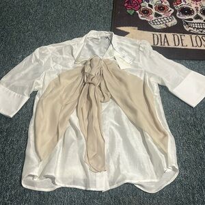 NWT 7 seven for all mankind, linen dress business shirt, summer spring bow white